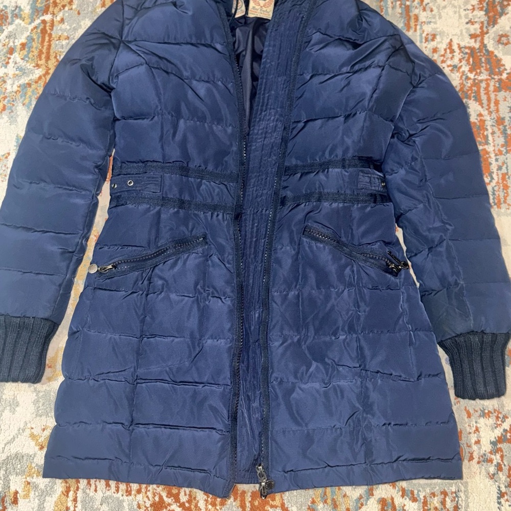 Blue Quilted Puffer Coat with Elasticized Cuffs